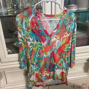 Tropical Print V-Neck Women's Top